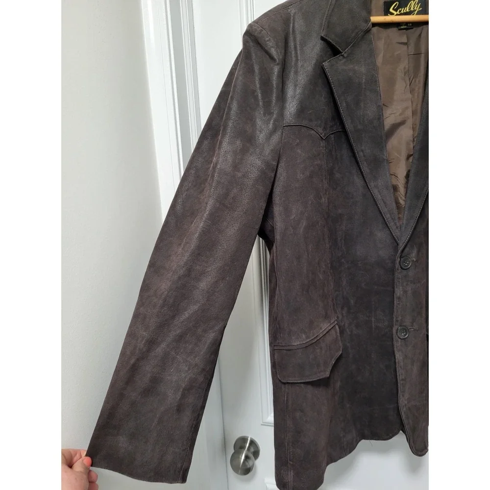 Scully Brown Suede Leather 2 Button Western Blazer Jacket Pockets Sz 48